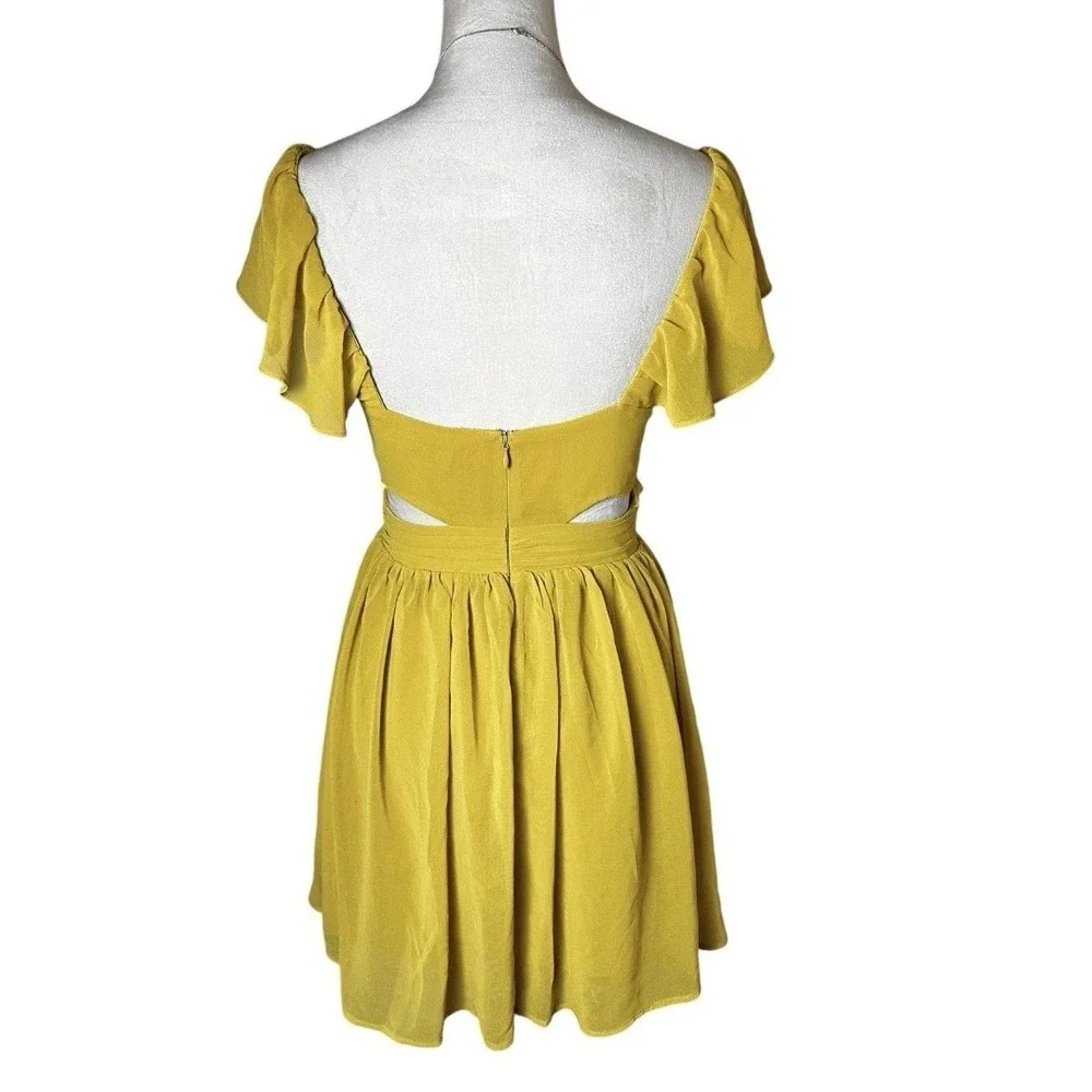 Keepsake the Label Mustard Yellow Ruffle Cutout Mini Dress 4 | Feminine Romantic